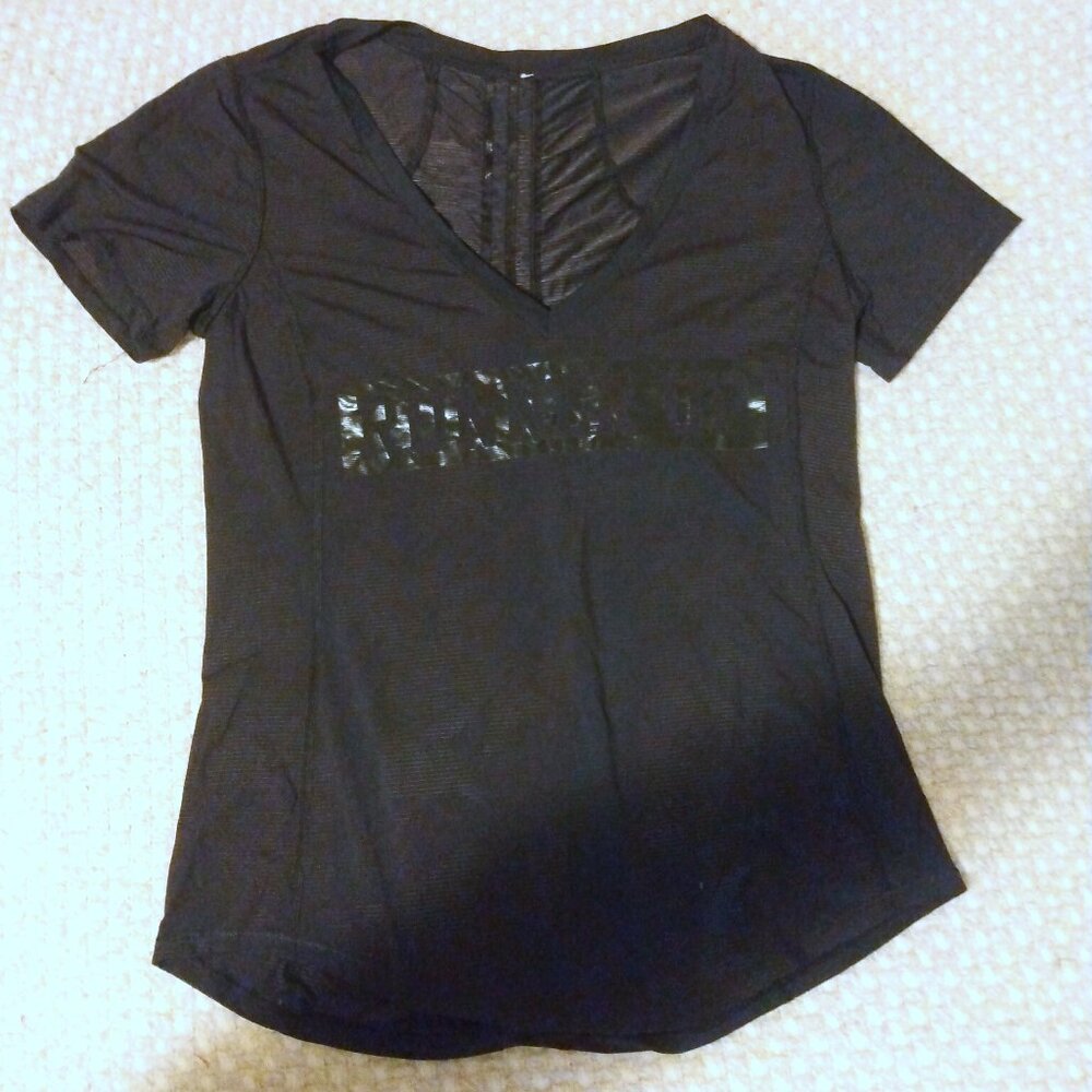 Lululemon Athletic Running Performance V-Neck Top Tee T-Shirt M Ruched Back